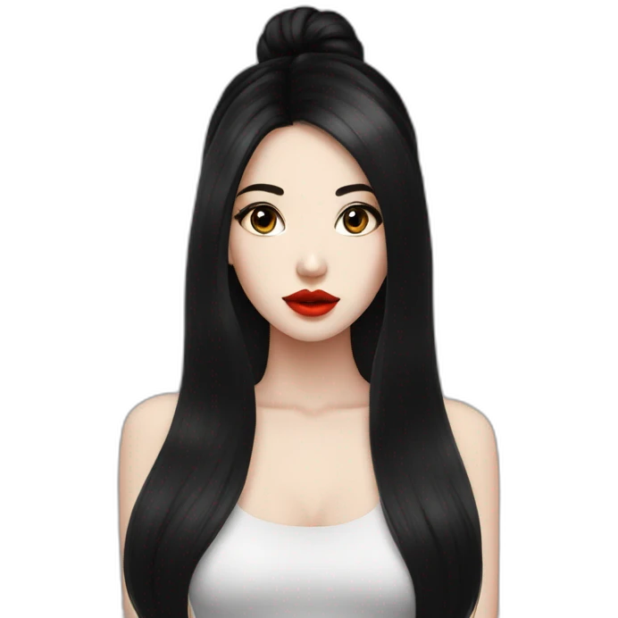 Beautiful young woman,Black hair,long hair,White skin,oval face,big eyes,Blackeyes,Redlips,Chinese emoji