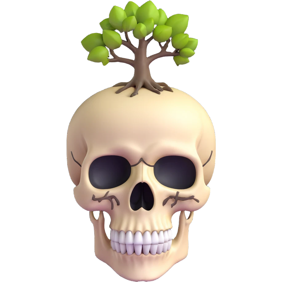 skull with a tree growing from the top emoji