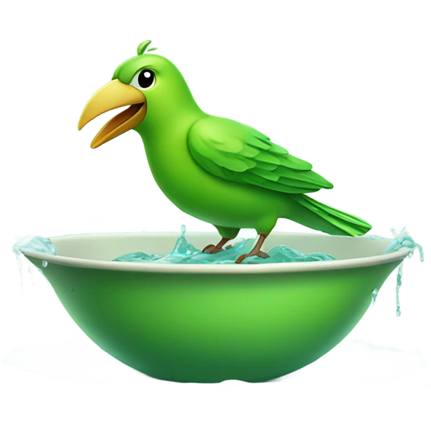 Green bird taking a bath emoji