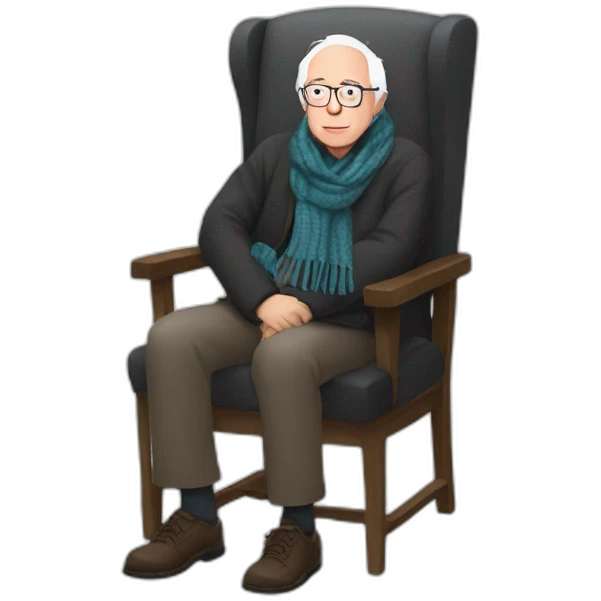 Bernie sanders sitting in chair with legs and arms crossed wearing a scarf emoji