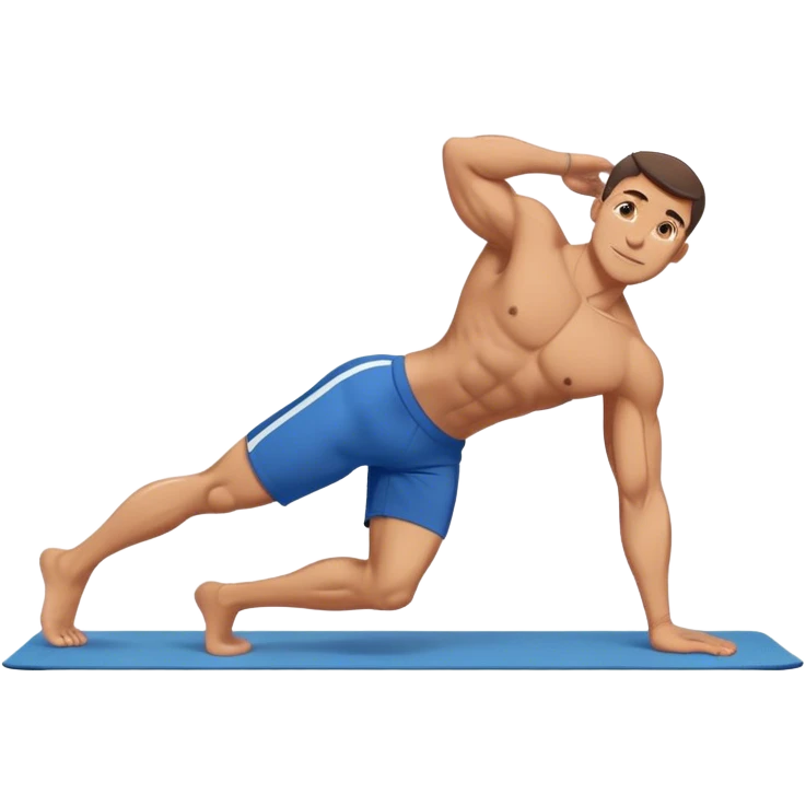 buff man blue shorts doing plank exercise on yoga mat emoji