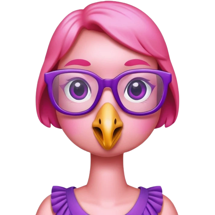 Flamingo wearing purple dress and squared glasses that are purple emoji