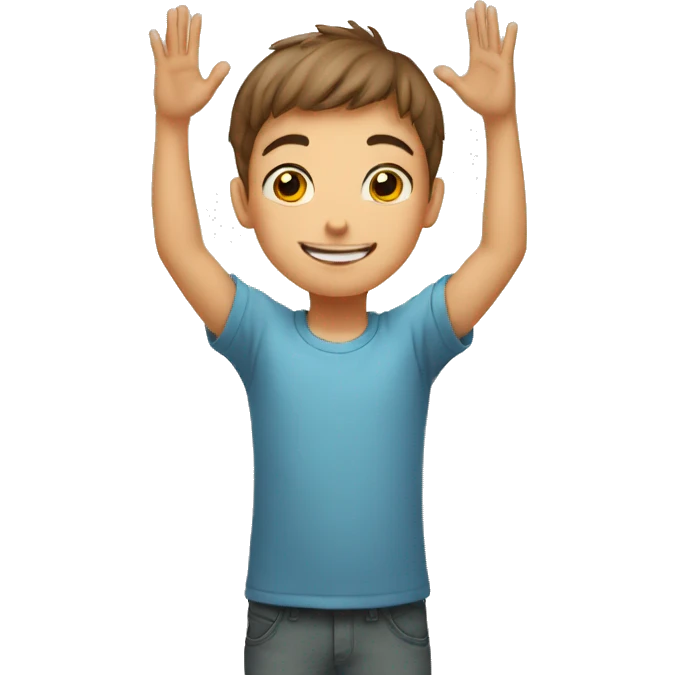 boy joining hands all the way up above head emoji