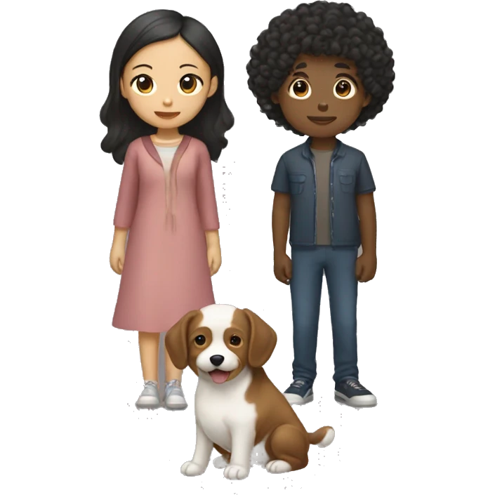 Asian girl, which has straight hair, and black boy, which had curly hair, with a dog emoji