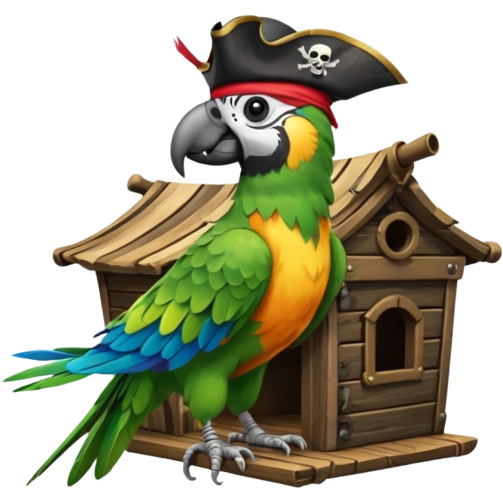 frontal view of an only Flying pirat parrot with a pirat hut emoji