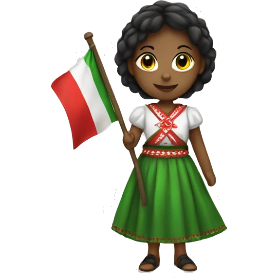 A girl wearing folklore dress holding white, green and red flag emoji