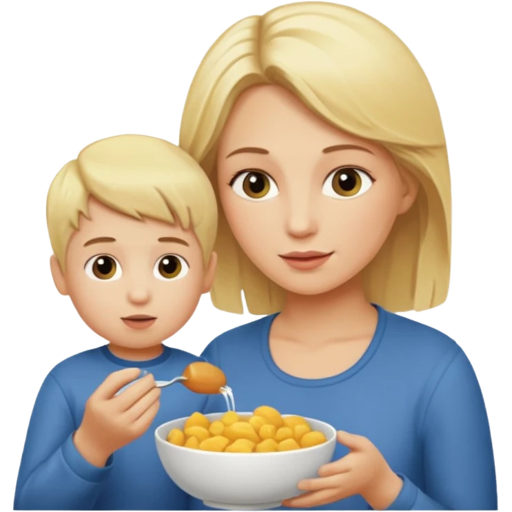 Blondynka karmi małego chłopca emoji