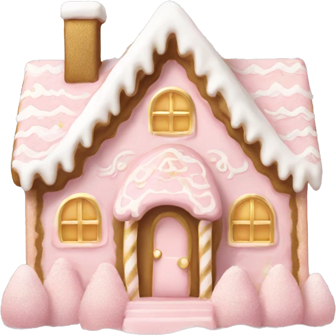 light pink and gold and white gingerbread house emoji