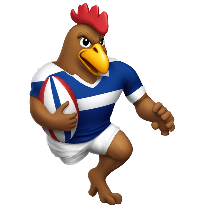 Gallo jugando al rugby con colores de Francia con cara de rugbier   emoji