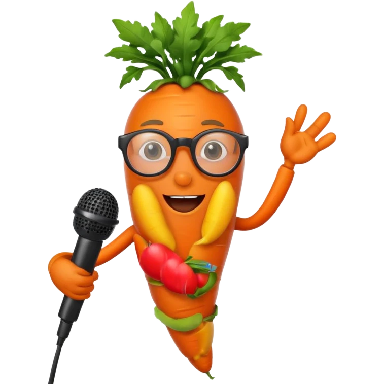 singing carrot wearing glasses with microphone emoji