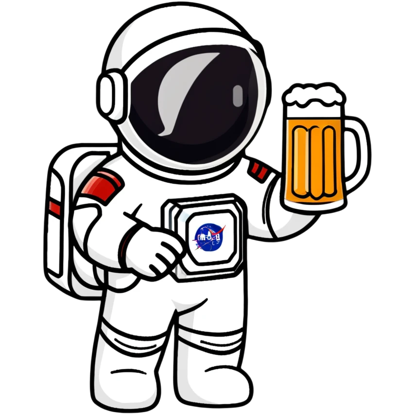 a pint of beer wearing a space suit, astronaut beer glass emoji