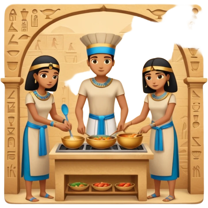 ancient Egyptian cooking scene in hieroglyphic style emoji