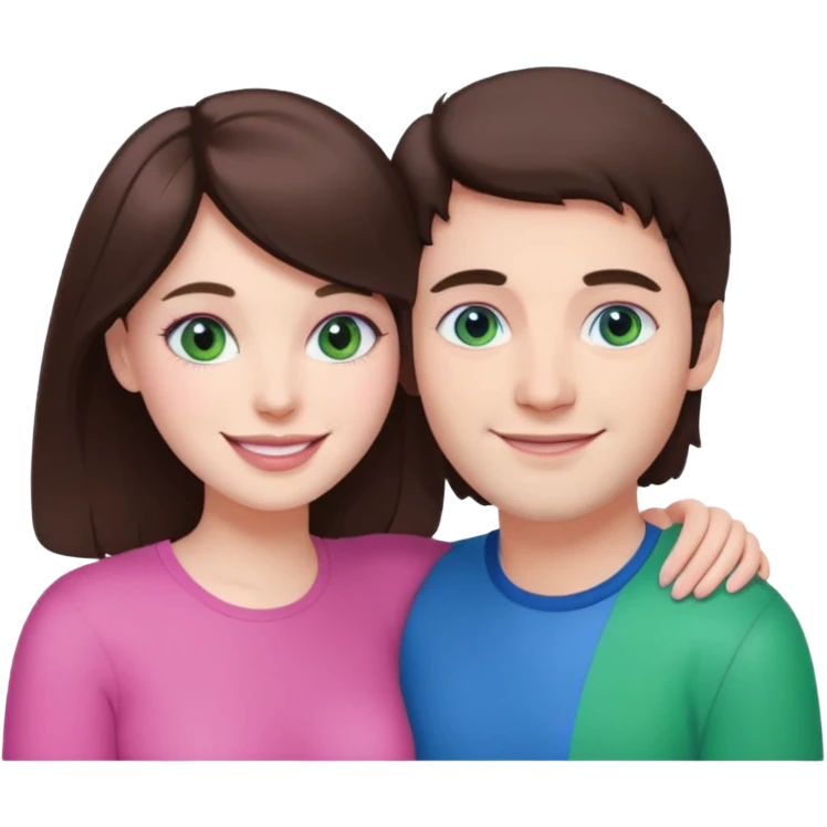 pink polaroid photo of a couple thats white with brunette hair blue and green eyes emoji