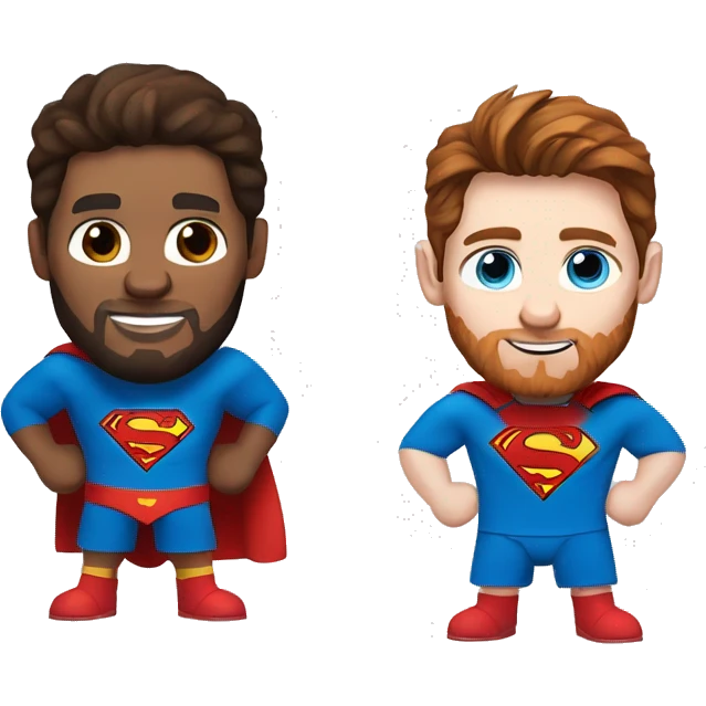 Messi with blue eyes, freckles, with a goat, redish brownish hair redish beard, blue eyes, dressed as superman emoji
