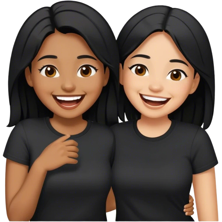 Brown colored sisters with black hair and black shirts having fun with eachother emoji