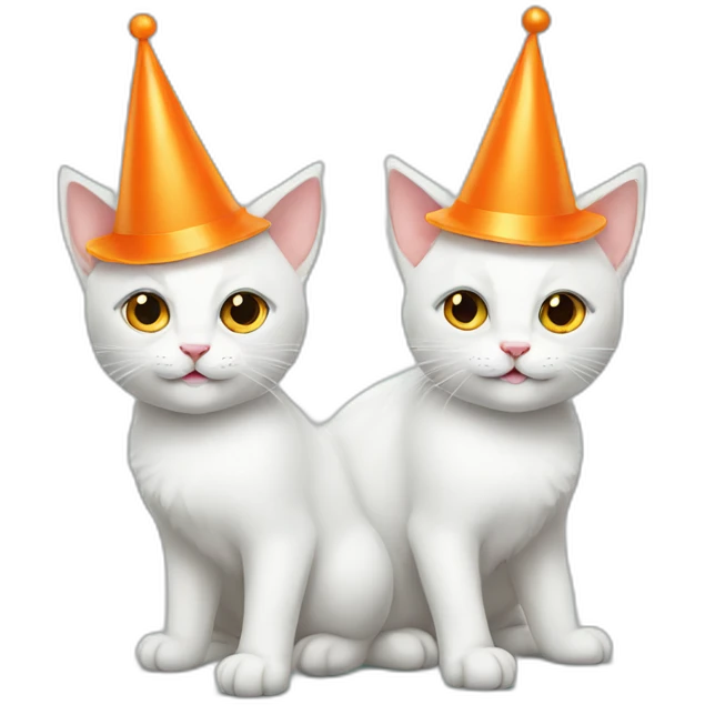 two white cats full body with orange party hats emoji