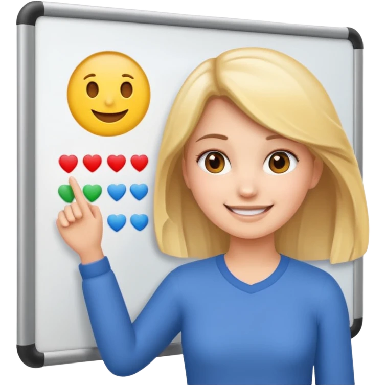 Make an emoji of a girl who is teaching how to make emojis on a board emoji