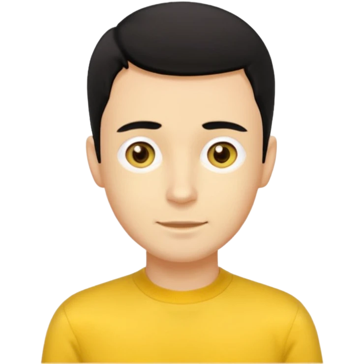 Greg Wiggle of The Wiggles with light skin, black hair, hazel eyes, yellow skivvy shirt emoji