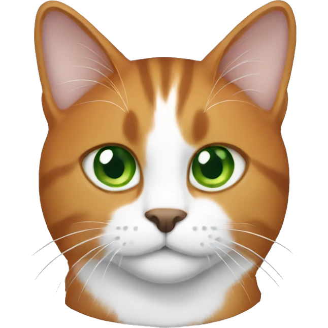 Brown/orange cat with white face. Green eyes  emoji