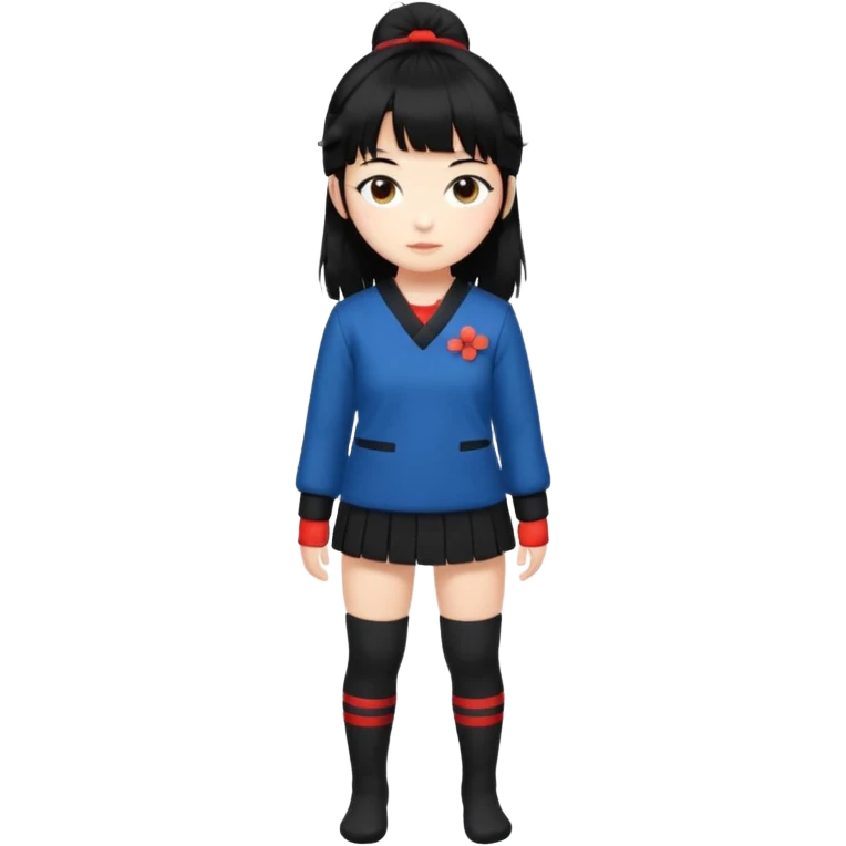 girl named Kally in a Japanese uniform with Black leg warmers and Black arm warmers with black hair with messy bangs emoji