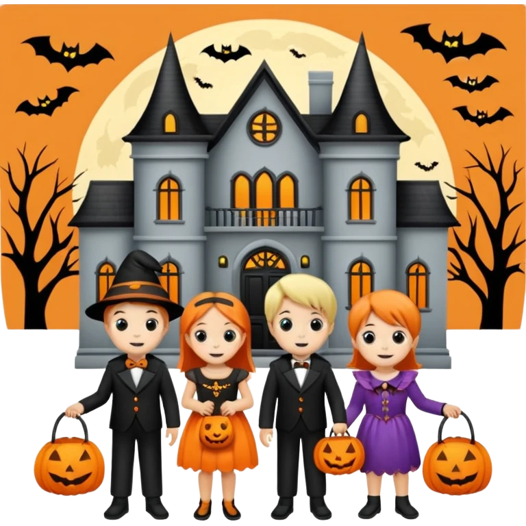 Kids trick or treating at a mansion emoji