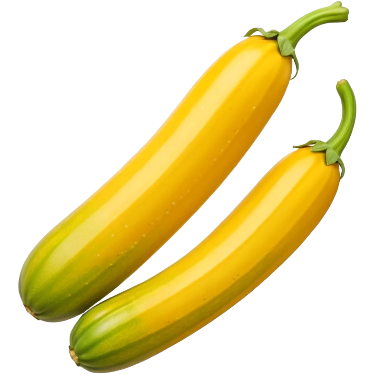 yellow zucchini whole smooth glossy skin gently tapered fresh green stem vibrant golden-yellow subtle striping mottling firm fresh no extras apple emoji style soft lighting transparent background emoji scale emoji