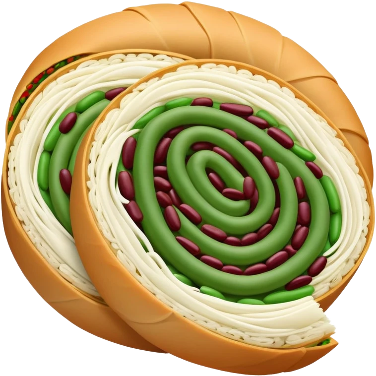 Chengdu Lvdagun green bean roll with red bean paste, simplified emoji style with bold outlines and bright colors, cartoon style Sichuan sweet snack emoji