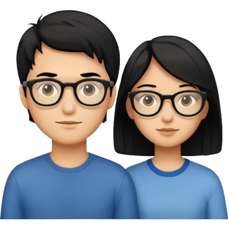 couple+long black hair girl+short hair glasses boy emoji