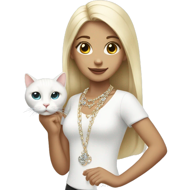 girl with white cat and jewelry emoji