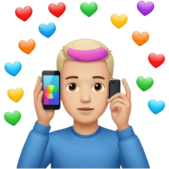 a guy holding 1 smartphone with both hands, smarphone should be horizontal, on top of his forehead emoji
