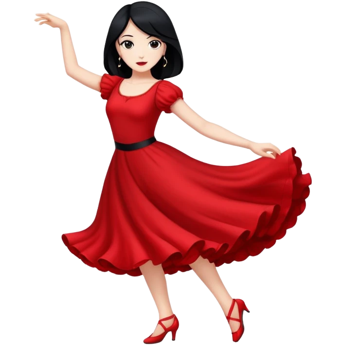 pale women with red dress and black hair dancing emoji