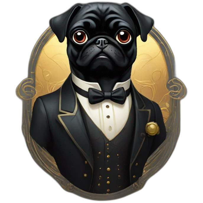 A cyberpunk black pug in Art Nouveau style during 1910 emoji