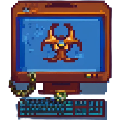 blue screen computer with a biohazard sign emoji