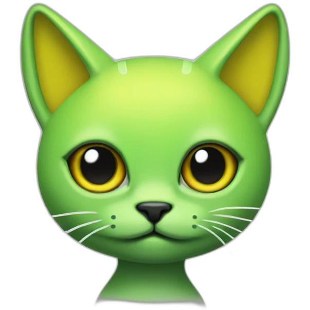 Green and yellow alien cat with a tail and antennae. emoji