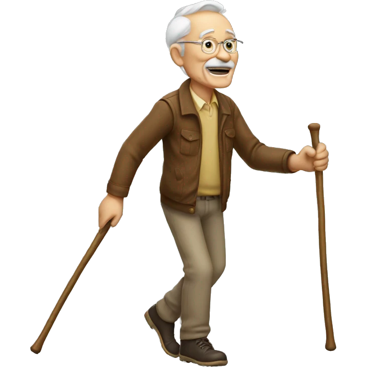 Old man winning with walking stick  emoji