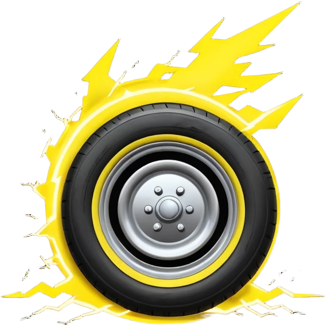 A front semi steer tire that is flat getting stuck by a lightning bolt emoji