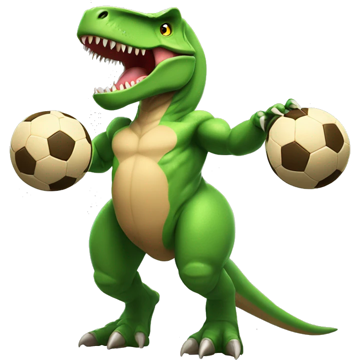  T-rex body with muscleman arms flexing with soccer balls for biceps emoji