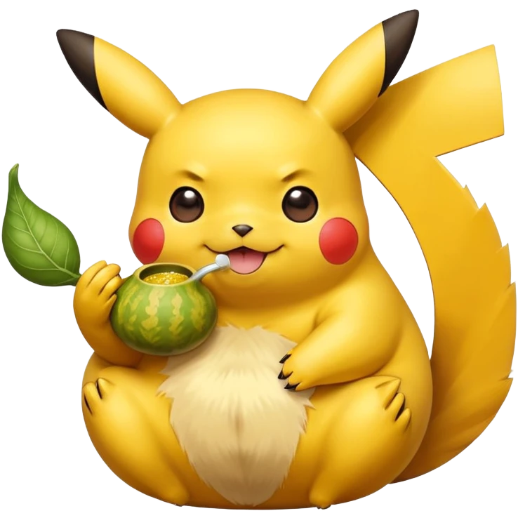 Cute happy Pikachu sipping from gourd Yerba mate from Argentina in hanD emoji
