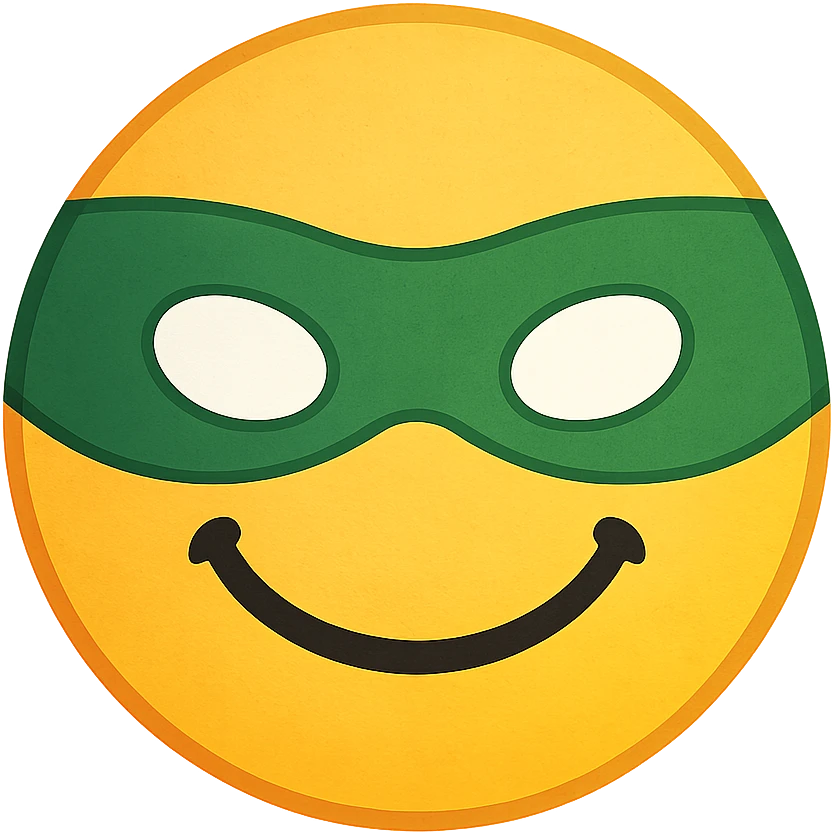 yellow face with green superhero mask, digital illustration emoji