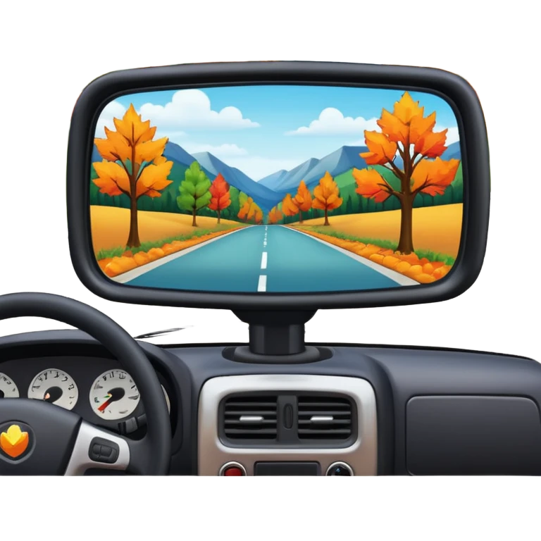 Fall scenery in the rearview mirror of a truck emoji