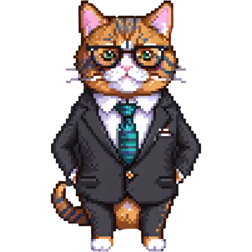 business cat with glasses looking like an office boss, wearing a suit and tie emoji