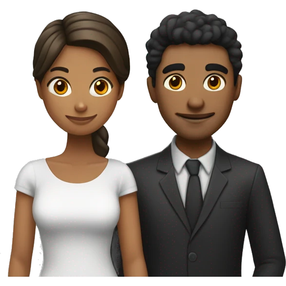 Un chico moreno con pelo negro y una chica blanca con pelo castaño emoji