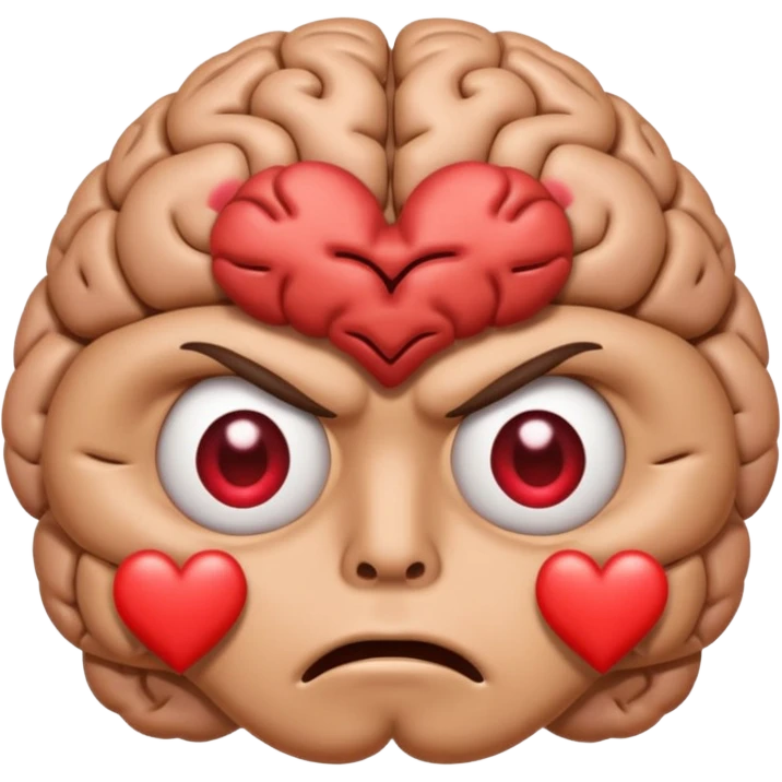 image of the brain with heart eyes and another image of the brain disgusted/angry emoji