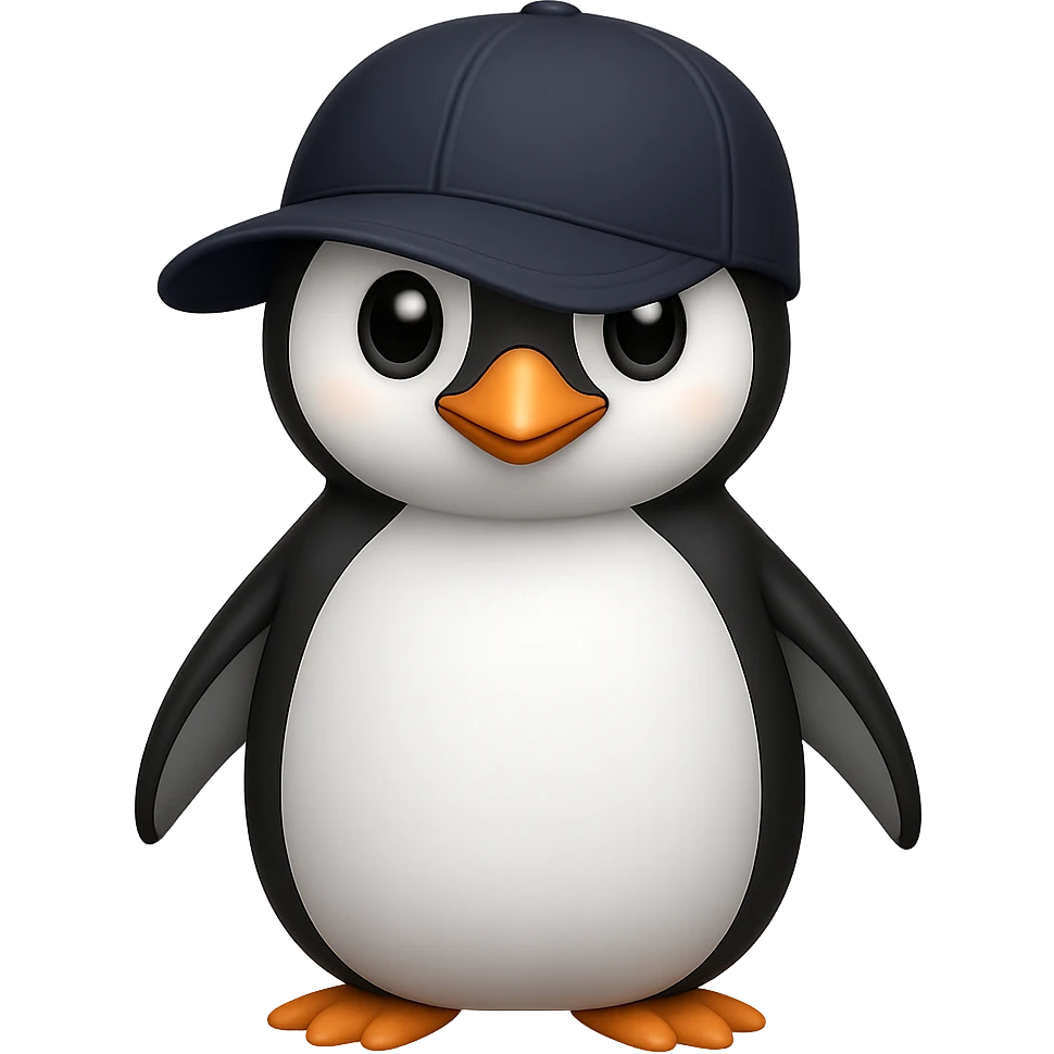 Add a baseball cap to the cute penguin. The image should have no background. emoji