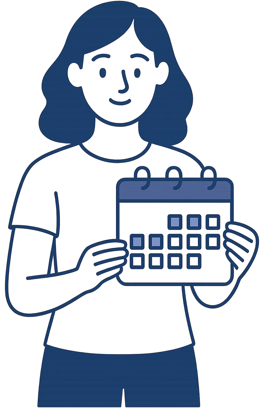 woman holding a calendar, modern and minimalistic feel, no background emoji