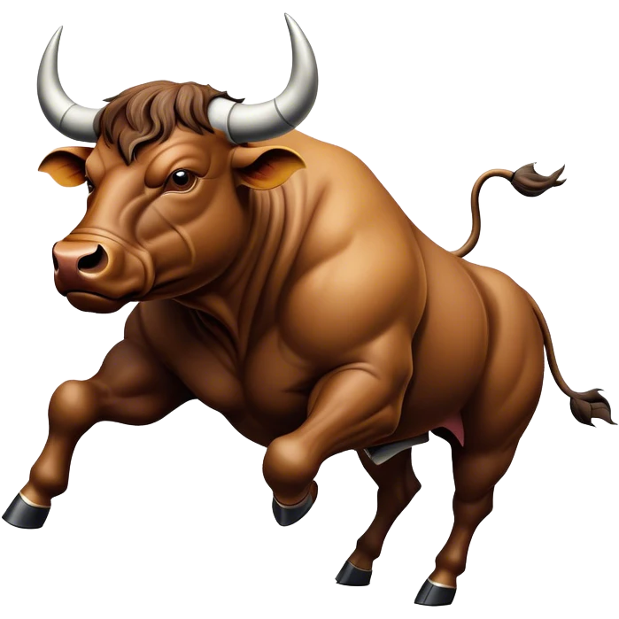 Cinematic Realistic depiction of a powerful Spanish charging bull, rendered with dynamic muscle definition and detailed, textured hide, set against a dramatic backdrop with intense, action-packed lighting emoji