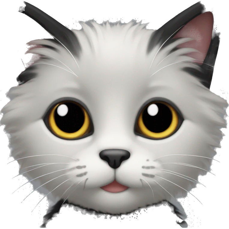 Black fluffy cat with white chin and belly  emoji