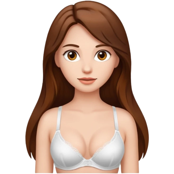 Long Brown hair Womans chest in bra white  emoji