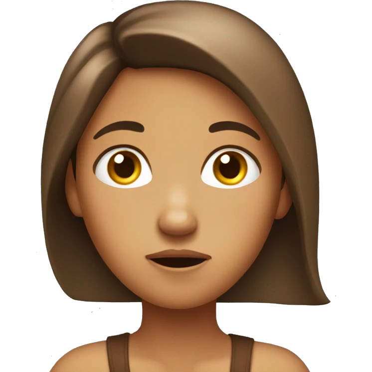 Tan Girl with long brown hair thinking with confused expression emoji