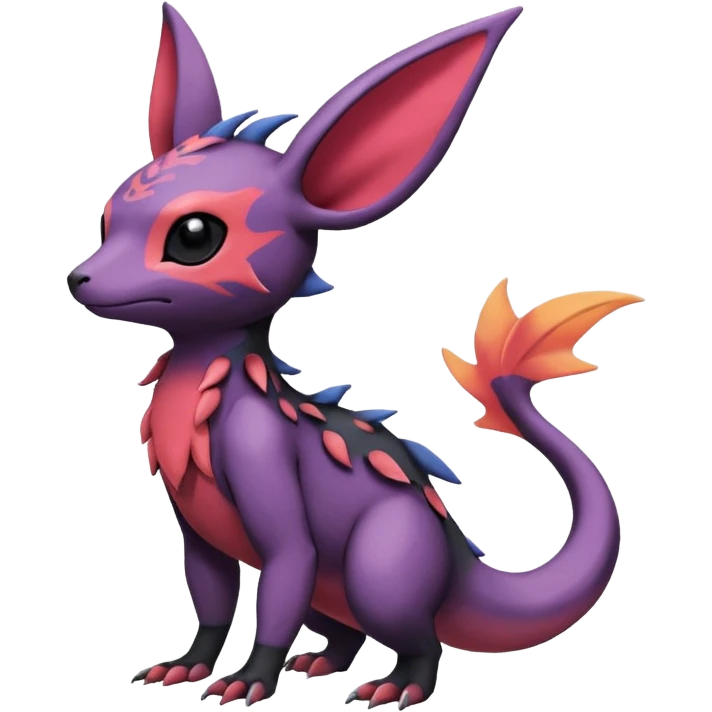 Rare exotic cute epic aesthetic Salandit-Eevee-Noibat-species-Fakemon-hybrid-creature, with markings, full body emoji
